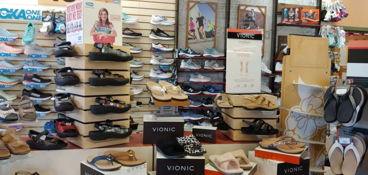 Vionic comfort shoes and sandals on display